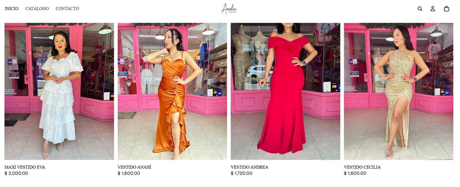 Catálogo de vestidos de Amelia Boutique.