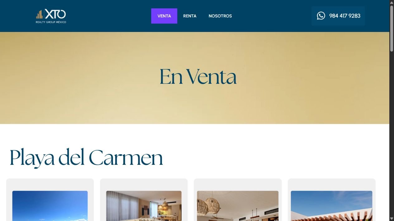 Listado de propiedades en venta de XTO Realty Group.